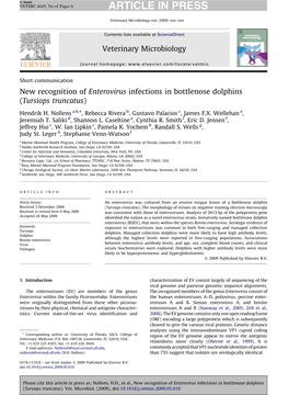 New Recognition of Enterovirus Infections in Bottlenose Dolphins (Tursiops Truncatus)