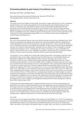 Forecasting Attacks by Pest Insects of Cruciferous Crops Rosemary H