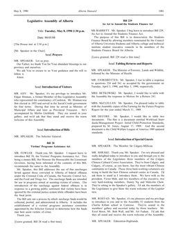 Legislative Assembly of Alberta Bill 229 an Act to Amend the Students Finance Act