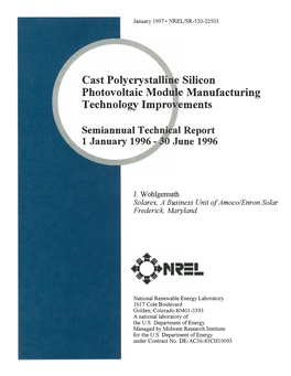 Cast Polycrystalline Silicon Photovoltaic Module Manufacturing Technology Improvements"