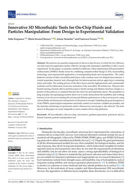 Innovative 3D Microfluidic Tools for On-Chip Fluids and Particles Manipulation: from Design to Experimental Validation