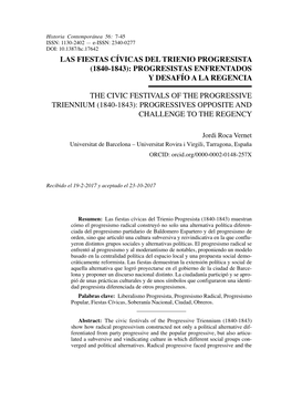 Las Fiestas Cívicas Del Trienio Progresista (1840-1843): Progresistas Enfrentados Y Desafío a La Regencia