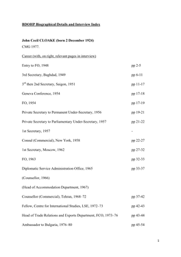 Recollections of John Cloake's Diplomatic Career