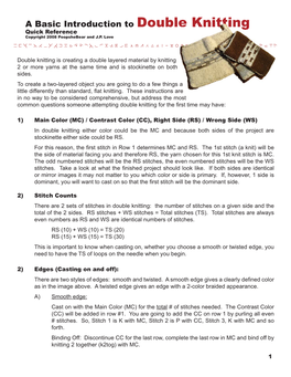 A Basic Introduction to Double Knitting Quick Reference Copyright 2008 Poopshebear and J.P