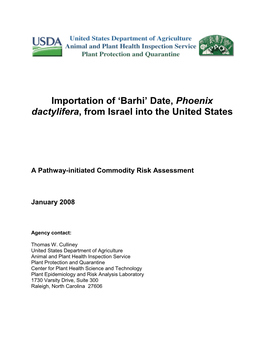 Date, Phoenix Dactylifera, from Israel Into the United States