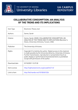 Collaborative Consumption: an Analysis of the Trend and Its Implications