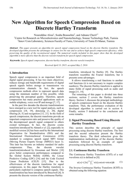 New Algorithm for Speech Compression Based on Discrete Hartley Transform