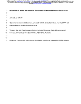 No Division of Labour, and Subfertile Foundresses, in a Phyllode-Gluing Acacia Thrips 2 3 4 James D