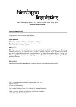 Himalayan Linguistics Language and Dialect Relations in Bumthang