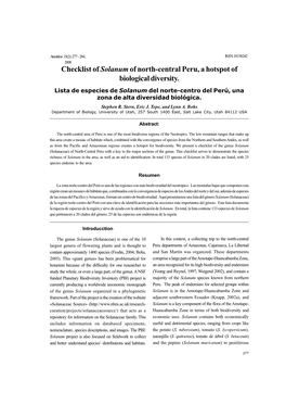 Checklist of Solanumof North-Central Peru, a Hotspot of Biological Diversity