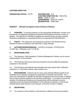 Ultimate Consignee at Time of Entry Or Release