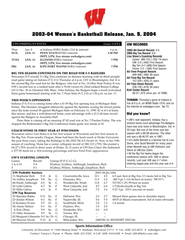 2003-04 Women's Basketball Release, Jan. 5, 2004
