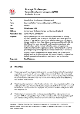 Strategic City Transport Transport Development Management (TDM) Application Response