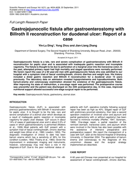 Gastrojejunocolic Fistula After Gastroenterostomy with Billroth II Reconstruction for Duodenal Ulcer: Report of a Case