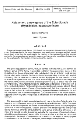 Astatumen, a New Genus of the Eutardigrada (Hypsibiidae, Itaquasconinae)