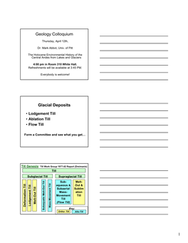 Geology Colloquium Glacial Deposits
