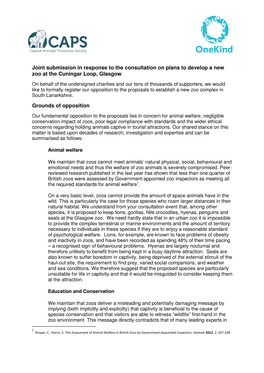 Joint Submission in Response to the Consultation on Plans to Develop a New Zoo at the Cuningar Loop, Glasgow