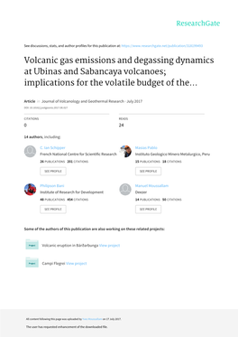 Volcanic Gas Emissions and Degassing Dynamics at Ubinas and Sabancaya Volcanoes; Implications for the Volatile Budget of The