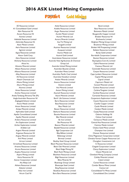 2016 ASX Listed Mining Companies