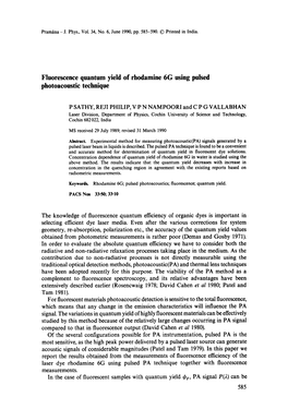 Fluorescence Quantum Yield of Rhodamine 6G Using Pulsed Photoacoustic Technique