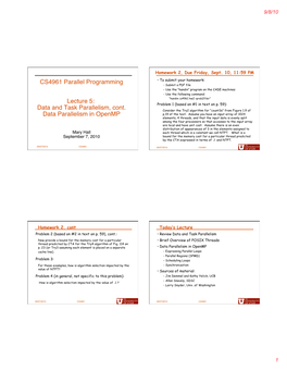 Data and Task Parallelism, Cont. Data Parallelism in Openmp