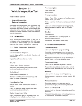 Section 11 Vehicle Inspection Test