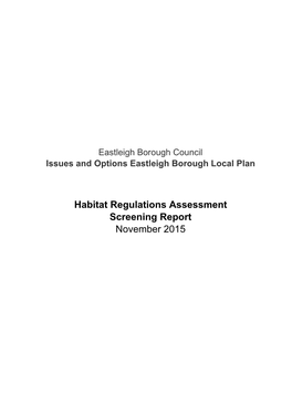 Habitats Regulation Assessment Screening Report