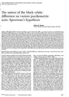 The Nature of the Black-White Difference on Various Psychometric Tests: Spearman's Hypothesis