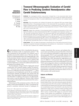 Transoral Ultrasonographic Evaluation of Carotid Flow in Predicting Cerebral Hemodynamics After Carotid Endarterectomy