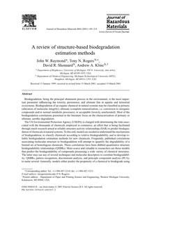 A Review of Structure-Based Biodegradation Estimation Methods John W