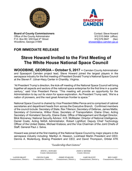 Press Release: Howard Invited to First Meeting of the White House National Space Council Page 2 of 2