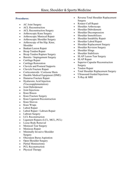 Knee, Shoulder & Sports Medicine