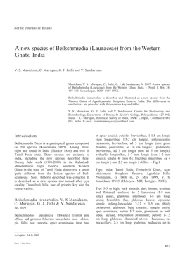 A New Species of Beilschmiedia (Lauraceae) from the Western Ghats, India