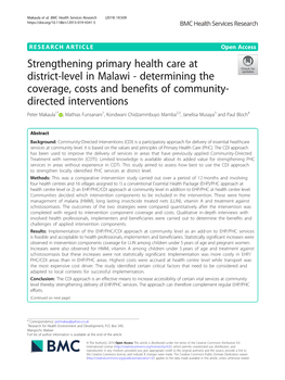 Strengthening Primary Health Care at District-Level in Malawi-Determining