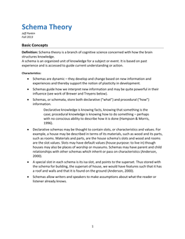 Schema Theory Jeff Pankin Fall 2013