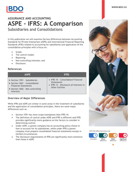 ASPE-IFRS: a Comparison Subsidiaries and Consolidation