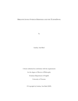 By Lindsay Ann Reid a Thesis Submitted in Conformity with the Requirements for the Degree of Doctor of Philosophy Graduate Depar