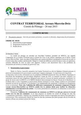 CONTRAT TERRITORIAL Arroux-Mesvrin-Drée Comité De Pilotage – 26 Mai 2015