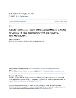 Weekly of the Liverpool Moslem Institute) for January 14, 1893-December 30, 1893; and January 2, 1895-March 6, 1895