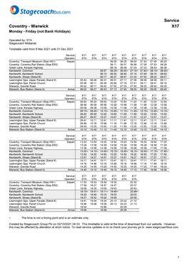 Service Coventry - Warwick X17 Monday - Friday (Not Bank Holidays)