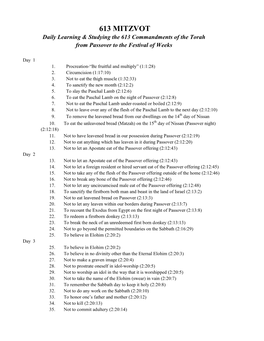 613 MITZVOT Daily Learning & Studying the 613 Commandments of the Torah from Passover to the Festival of Weeks