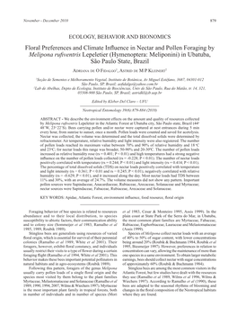 Floral Preferences and Climate Influence in Nectar and Pollen