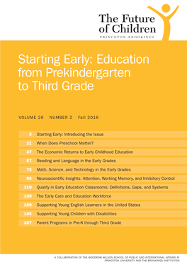 Starting Early: Education from Prekindergarten to Third Grade