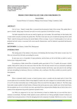 Production Process of Coir and Coir Products