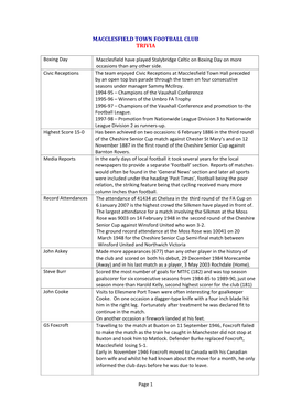 Macclesfield Town Football Club Trivia