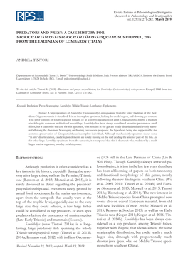 Predators and Preys: a Case History for Saurichthys (Costasaurichthys) Costasquamosus Rieppel, 1985 from the Ladinian of Lombardy (Italy)