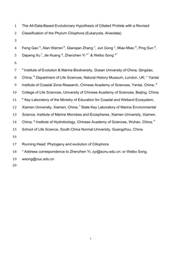 Classification of the Phylum Ciliophora (Eukaryota, Alveolata)