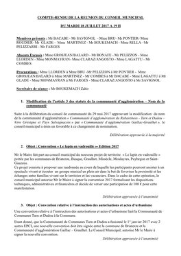 Compte-Rendu De La Reunion Du Conseil Municipal