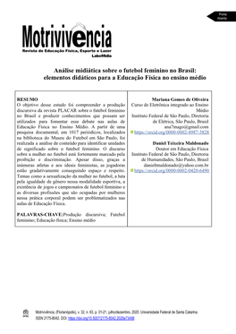 Análise Midiática Sobre O Futebol Feminino No Brasil: Elementos Didáticos Para a Educação Física No Ensino Médio