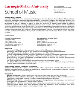 School of Music Overview Founded in 1912 As One of the Five Schools Of